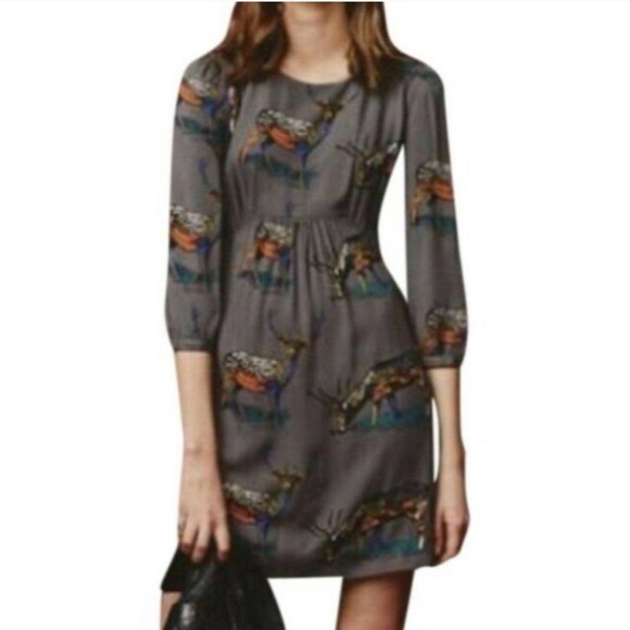 Boden Dresses & Skirts - NWOT Boden Easy Scoop Tunic Tee Dress Deer Mini Gray Stag 3/4 Sleeve Size 8